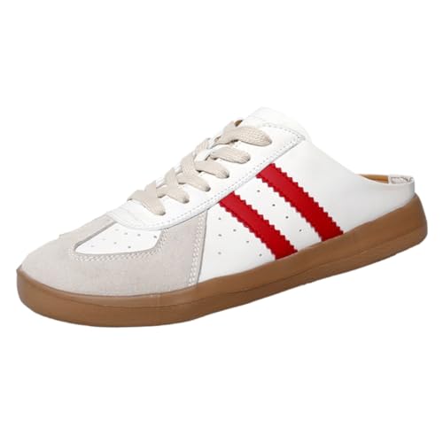 2025 Women's Fashionable Contrast Mesh Design Lace Up Walking Shoes Women's Full Round Headed Slippers Bareback Sports Shoes (red B,39) von Generisch