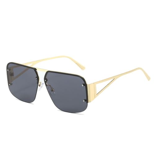 2025 designer 2024 Neue modische randlose quadratische Sonnenbrille für Herren und Damen, Halbrandlose Brillen, UV400, C1 Goldgrau, 144 x 148 x 53 mm von Generisch