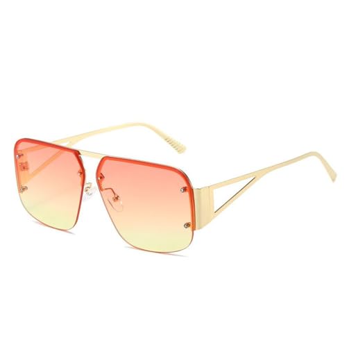 2025 designer 2024 Neue modische randlose quadratische Sonnenbrille für Herren und Damen, Halbrandlose Brillen, UV400, C2 Rosa Gelb, 144 x 148 x 53 mm von Generisch
