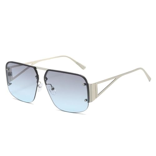 2025 designer 2024 Neue modische randlose quadratische Sonnenbrille für Herren und Damen, Halbrandlose Brillen, UV400, C3 Grau Blau, 144 x 148 x 53 mm von Generisch