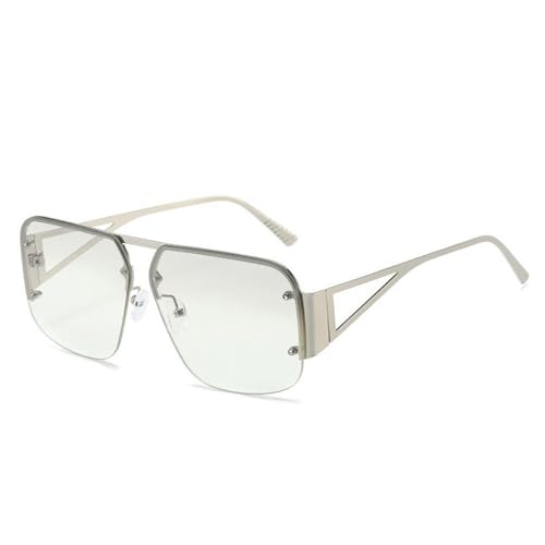 2025 designer 2024 Neue modische randlose quadratische Sonnenbrille für Herren und Damen, Halbrandlose Brillen, UV400, C5 Silber, 144 x 148 x 53 mm von Generisch