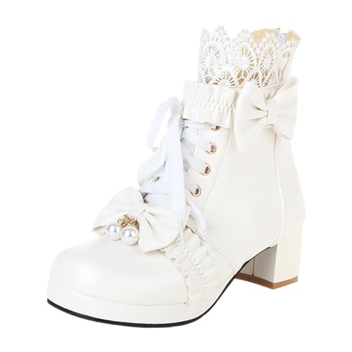 2025 kurze Winterstiefel für Damen, Schnürstiefel, einfarbig, Lolita-Schuhe, flippige Stiefel, weiß, 38 EU 2025 kurze Winterstiefel für Damen, Schnürstiefel, einfarbig, Lolita-Schuhe, flippige Stiefel, weiß, 38 EU von Generisch