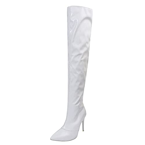 2025 modische Damen-Overknee-Stiefel, einfarbig, helles Leder, seitlicher Reißverschluss, dünn, hoher Absatz, Overknee-Stiefel, weiß, 40 EU 2025 modische Damen-Overknee-Stiefel, einfarbig, helles Leder, seitlicher Reißverschluss, dünn, hoher Absatz, Overknee-Stiefel, weiß, 40 EU von Generisch
