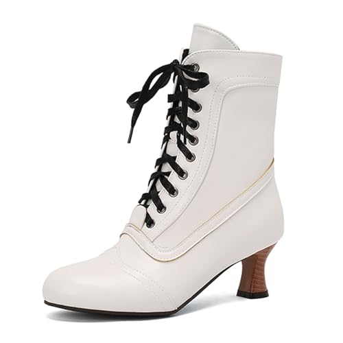 2025 modische Damen-Stiefeletten mit rundem Zehenbereich, niedriger Absatz, rutschfeste Stiefeletten, Schnürung, seitlicher Reißverschluss, mittlere Wadenlänge, Garten, mittelhoch, weiß, 39.5 EU 2025 modische Damen-Stiefeletten mit rundem Zehenbereich, niedriger Absatz, rutschfeste Stiefeletten, Schnürung, seitlicher Reißverschluss, mittlere Wadenlänge, Garten, mittelhoch, weiß, 39.5 EU von Generisch