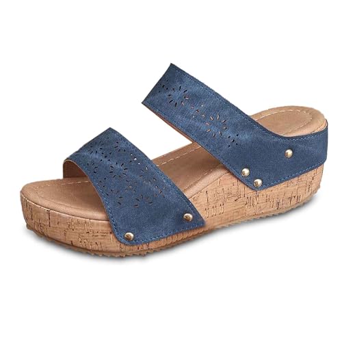 2026 Bequeme Damen-Hausschuhe mit offenem Zehenbereich für den täglichen Freizeitgebrauch im Frühling Sommer mit dicken Sohlen Damen Glitzer Schuhe Ballerina (Navy, 37) von Generisch