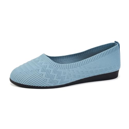 2026 Damen Ballerinas Schlupfschuhe rutschfeste Strick-Sneaker Bequeme Atmungsaktive Sommer Sportliche Frauen Flache Schuhe Komfortschuhe Schuhe Rot Damen 39 (Blue, 40) von Generisch