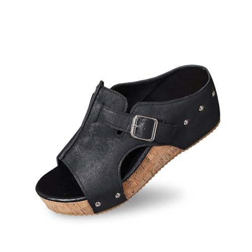 2026 Damen Sommer Einfarbig Slip On Casual Open Toe Weiche Unterseite Atmungsaktive Hausschuhe Schuhe Sandalen Schuhe Damen Mokassin Schwarz (Black, 38) von Generisch