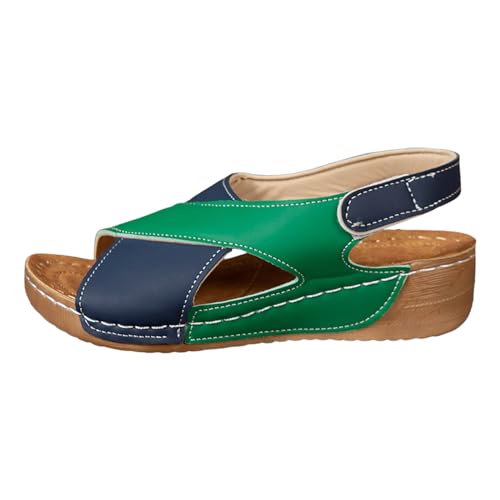2026 Damen Sommer Retro Einfarbig Schräger Absatz Dicke Sohle Große Größe Fischmaul Sandalen Schuhe Damen Stiefeletten Keilabsatz (Green, 37) von Generisch