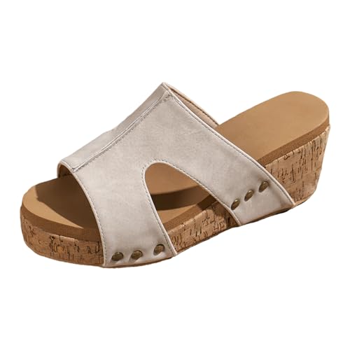2026 Damen Sommerschuhe Sandalen mit Keilabsatz, lässig, offener Zehenbereich, bequem, Strandschuhe Schuhe Damen 42 1/9 (Beige, 39) von Generisch