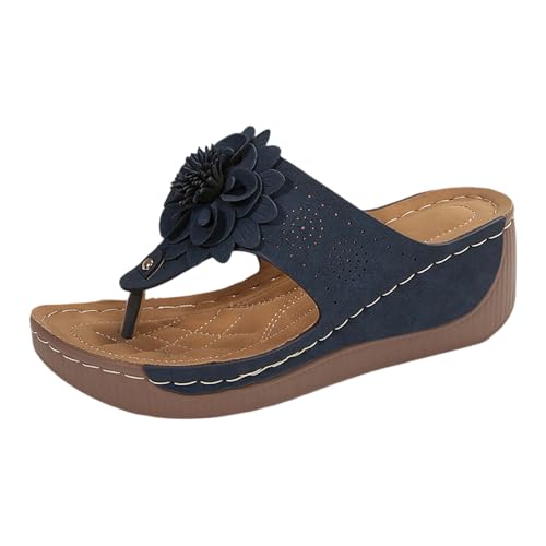 2026 Damen Sommerschuhe Sandalen mit Keilabsatz, lässig, offener Zehenbereich, bequem, Strandschuhe Schuhe Run Damen (Dark Blue, 43) von Generisch