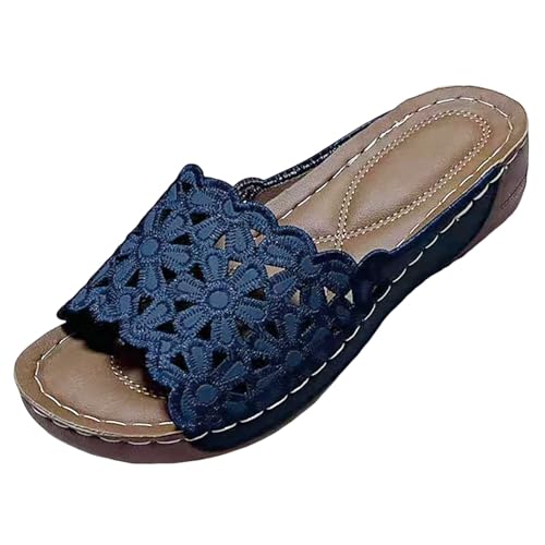 2026 Damen Sommerschuhe Sandalen mit Keilabsatz, lässig, offener Zehenbereich, bequem, Strandschuhe Schuhe Silber Damen Sommer (Blue, 42) von Generisch