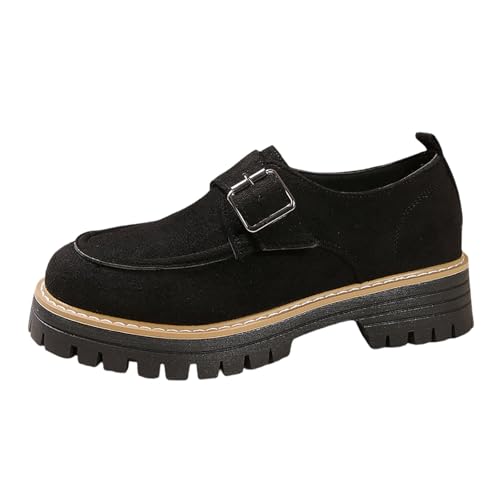 2026 -Freizeitschuhe, Slip-On-Loafer, Bequeme, Dicke Wildledersohle für den täglichen Gebrauch mit Schnallendesign, perfekt Jeans für die ganze Saison Glitzer Schuhe Damen 41 (Black, 37) von Generisch