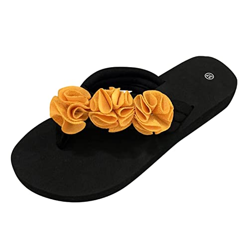 2026 Hausschuhe für Damen Damen Sommer Flip Flops Open Toe Blumen Bohemian Sandalen Freizeitschuhe Schuhe Gelb 38 (Orange, 38) von Generisch