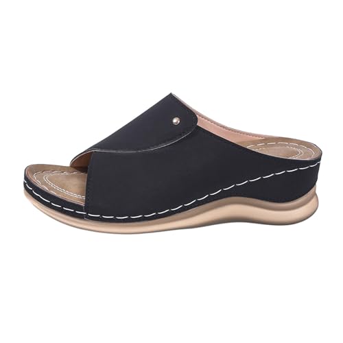 2026 Orthopädische Sandalen Damen Sommer Ergonomische Pantoletten rutschfeste Offene Hausschuhe Leichte Bequeme Hausschuhe Sommerschuhe Schuhe Damen Pantolette (Black, 39) von Generisch