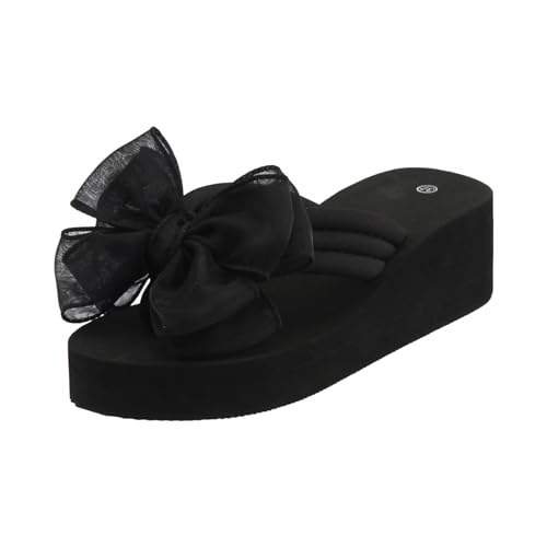 2026 Plus-Size-Sandalen mit hohen Absätzen für Damen, modische Strand-Damenschuhe, rutschfeste Flip-Flops für Damen Garten Schuhe (Black, 37) von Generisch