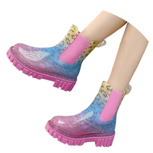 2026 Stiefel Damen Gefütterte Wasserstiefel Stiefel rutschfeste Atmungsaktive Regenschuhe Komfort Gartenschuhe Schlupfschuhe Keilabsatz Schuhe Damen (Multicolour, 37) von Generisch