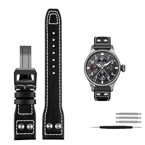 21 mm 22 mm Kalbslederarmband Ersatz für IWC Watch Pilot Portofino Mark18 Faltschnalle Armband (Farbe: Schwarz / Schwarz, Größe: 21 mm), 22 mm von Generisch