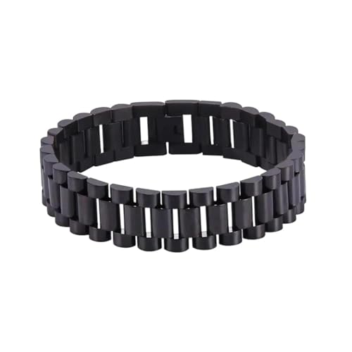 22 cm lang, 15 mm breit, Edelstahl-Gliederkette, Armband für Herren, verstellbares Armband mit Kettenlösevorrichtung, Metall, Kein Edelstein von Generisch