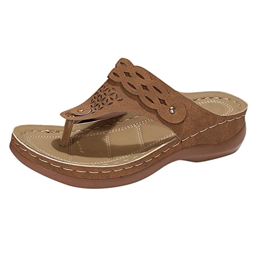 222 leichte Flip-Flops für Damen 2025, modische Schuhe für Damen, Sommer, Keilabsätze, Hausschuhe, Sandalen, Flip-Flops für drinnen und draußen, Urlaub, Sommer, Beruf, braun, 39 EU von Generisch