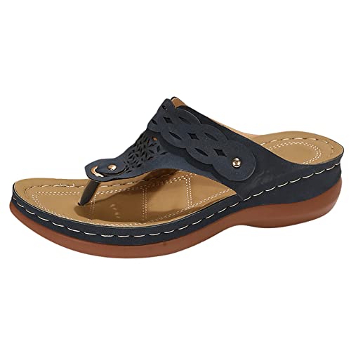 222 leichte Flip-Flops für Damen 2025, modische Schuhe für Damen, Sommer, Keilabsätze, Hausschuhe, Sandalen, Flip-Flops für drinnen und draußen, Urlaub, Sommer, Beruf, dunkelblau, 39.5 EU von Generisch