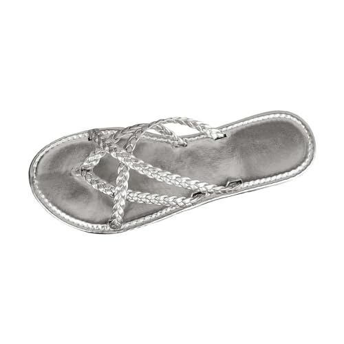 222 leichte Flip-Flops für Damen 2025 Damen Strand Thong Hausschuhe Hollow Casual Clip Toe Hausschuhe Flache Schuhe Sandalen für drinnen und draußen Urlaub Sommer Beruf, silber, 40 EU von Generisch