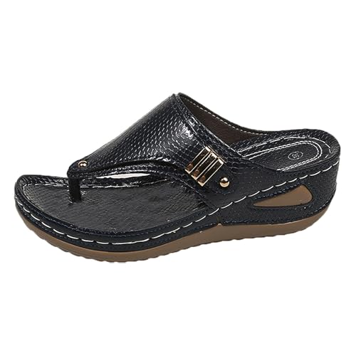 222 leichte Flip-Flops für Damen 2025 für Damen, Strand-Absatz, Hausschuhe, hohl, lässige Hausschuhe, schräge Unterseite, Schuhe, Sandalen für drinnen und draußen, Urlaub, Sommer, Beruf, Schwarz , 40 von Generisch
