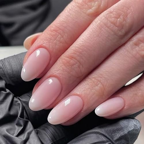 24 Stück Farbverlauf Mandel Press-Ons - kurze weiße rosa französische Spitze falsch mit Kleber, volldeckendes Acryl für Frauen und Mädchen von Generisch