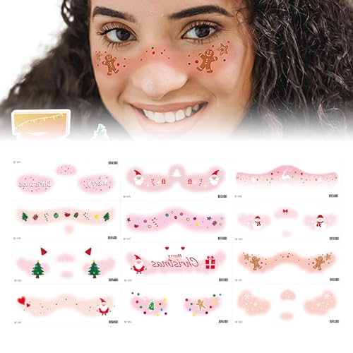 24 Stück Make-up-Patches, niedliches Make-up, temporäre Aufkleber, 24 x, Feiertagsbevorzugung, gefälschte Rouge, Aufkleber, Liebe, Herz, Schneeflocke, Elch, wasserdicht, für Festivals, Frohe von Generisch