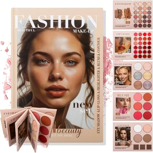 24-farbige Lidschattenpalette, 5-layer-Buch-Stil-Make-up-Palette mit 67 Pro-Schatten, Mak-up-Make-up-Buch mit Lidschatten, Lipgloss, Highlighter, Rouge und Konturpalette (A) von Generisch