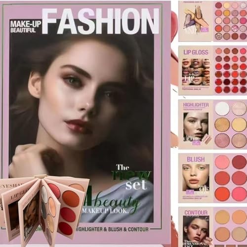 24-farbige Lidschattenpalette, 5-layer-Buch-Stil-Make-up-Palette mit 67 Pro-Schatten, Mak-up-Make-up-Buch mit Lidschatten, Lipgloss, Highlighter, Rouge und Konturpalette (B) von Generisch
