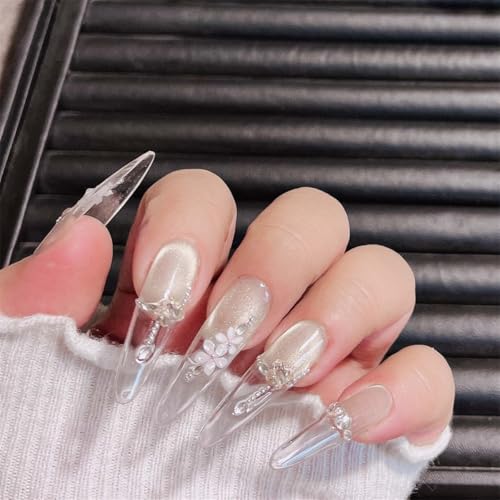 241365-XS lange Mandel-Nägel, handgefertigt, tragbar, Blumen-Eis, Nagelkunst, Dekoration, Katzenauge, für Damen und Mädchen, 10 Stück von Generisch
