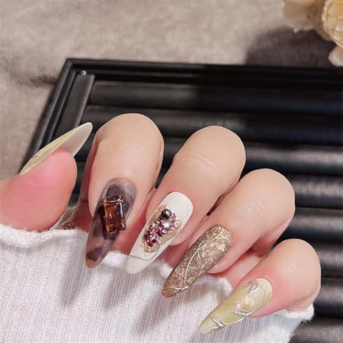 24860-XS Extra lange handgemachte tragbare Nägel, luxuriöse Nagelkunst-Dekoration, Farbblock, matt, für Damen und Mädchen, 10 Stück 24860-XS Extra lange handgemachte tragbare Nägel, luxuriöse Nagelkunst-Dekoration, Farbblock, matt, für Damen und Mädchen, 10 Stück von Generisch