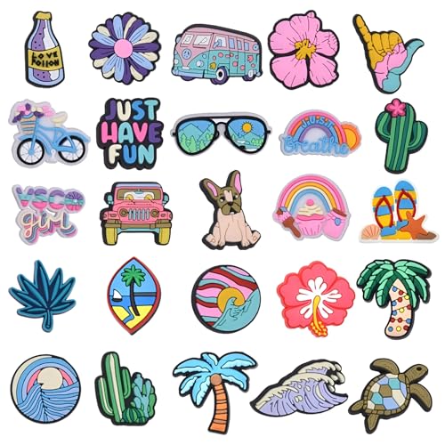25 Stück Sommerschuh-Anhänger für Crocs – Strand-Stil Clog-Dekorationen mit Sonnenbrille, Kokospalmen, Regenbogen, Kaktus – lustiges und sich nicht wiederholendes Zubehör für Mädchen von Generisch