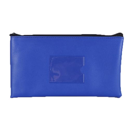 29 x 16 cm Geldtaschen Banktasche, Leder Bankmappe, Kosmetiktasche Geldscheintasche mit Reißverschluss und Fenster Geldbeutel Geldtasche für Schule, Haushalt, Business. (Blau) von Generisch