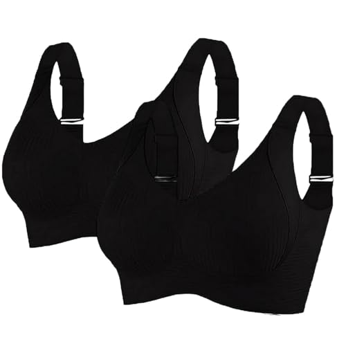 2PC Damen Ohne Bügel mit tiefem V-Ausschnitt Klassische Push Up BH Bralette Soft Bequem Tshirt BHS Damen Starker Halt Bügelloser Bh Schlaf Sport bralette(Empfehlung:eine Nummer größer nehmen) von Generisch