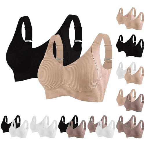 2PC Damen Ohne Bügel mit tiefem V-Ausschnitt Klassische Push Up BH Bralette Soft Bequem Tshirt BHS Damen Starker Halt Bügelloser Bh Schlaf Sport bralette(Empfehlung:eine Nummer größer nehmen) von Generisch