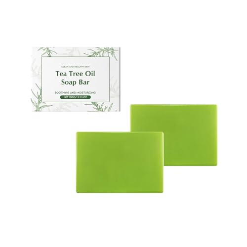 2PCS Teebaumölseife, Natürliche Badeseife – Handmade Tea Tree Oil Soap für Gesicht, Körper & Haarwäsche – Feuchtigkeitsspendend, beruhigend & reinigend Body Wash Shampoo – Seifen für Damen & Herren von Generisch