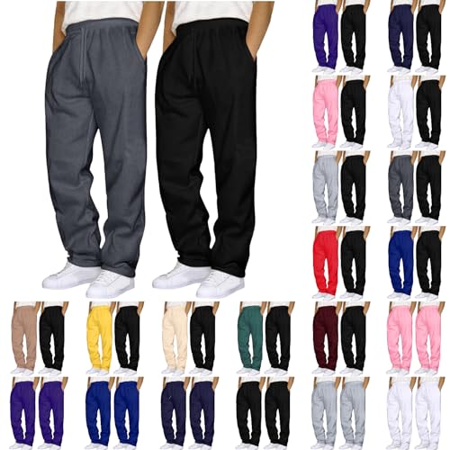 2Pc Jogginghose für Herren Lang Sportbekleidung Kordelzug Elastische Taille Sporthose Loose Fit Weite Bein Sweathose Wintter Warme Männer Jogging Hose Klassische Freizeithose mit Taschen von Generisch