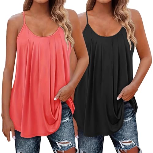 2Pcs Tank Top Damen Große Größen 8XL 2er Pack U-Ausschnitt Plissierte Spaghetti Top Spaghettiträger Elegant Camisole Sommer Ãrmellose Oberteile Sommertop Damen Leicht und Luftig (Hot Pink, XXXXXXXL) von Generisch