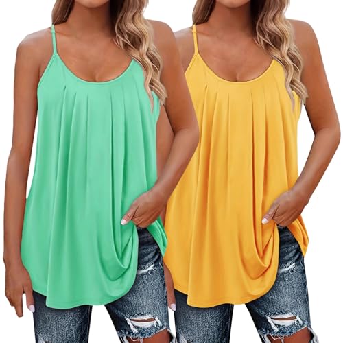 2Pcs Tank Top Damen Große Größen 8XL 2er Pack U-Ausschnitt Plissierte Spaghetti Top Spaghettiträger Elegant Camisole Sommer Sexy Ãrmellose Oberteile Sommertop Damen Leicht und Luftig (Gold, XXXXXXXL) von Generisch
