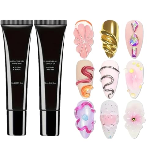 2ST 3D Gel Nail Arts | Blooming Gel Skulptur Nagelgel | Kein Abwischen Gemälde Geschnitzte Nägel Formgele | Erforderliches UV/LED Licht Gehärtete hohe Viskosität Hartkleber 3D Nail charm von Generisch