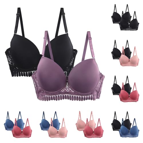 2er-Pack Damen BH Set mit Spitze Push-Up Bügel BH Komfortabler Atmungsaktiver Büstenhalter für Große Größen Eleganter Spitzen-BH Verstellbare Träger von Generisch
