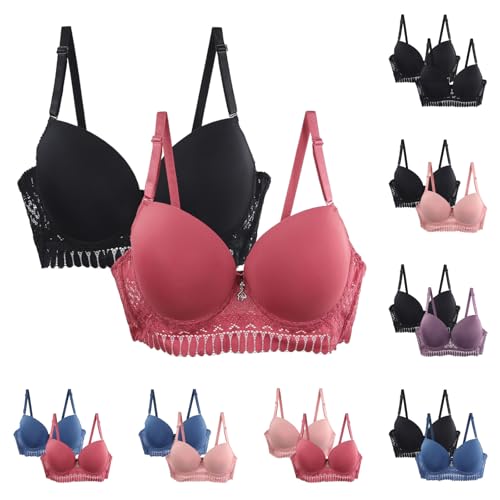 2er-Pack Damen BH Set mit Spitze Push-Up Bügel BH Komfortabler Atmungsaktiver Büstenhalter für Große Größen Eleganter Spitzen-BH Verstellbare Träger von Generisch