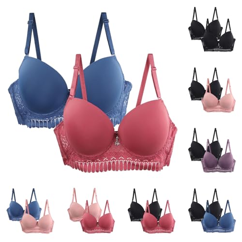 2er-Pack Damen BH Set mit Spitze Push-Up Bügel BH Komfortabler Atmungsaktiver Büstenhalter für Große Größen Eleganter Spitzen-BH Verstellbare Träger von Generisch