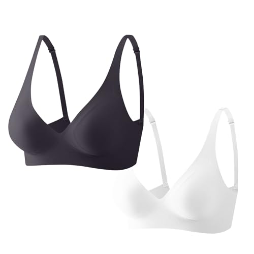 2er Pack Damen-BHS Leicht BH Ohne Bügel Unterwäsche Atmungsaktiv Push Up für Frauen Bequem Soft Bras Spaghetti Tops Nahtloser Bra Bustier Damen Alltag BH 13 Mehrfarbig 3XL von Generisch