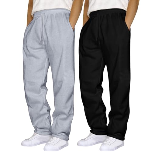 2er Pack Jogginghose für Herren Lang Sportbekleidung Kordelzug Elastische Taille Sporthose Loose Fit Weite Bein Sweathose Wintter Warme Männer Jogging Hose Klassische Freizeithose mit Taschen von Generisch