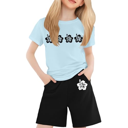 2er-Pack Mädchen Sommer-Schlafanzüge Elegant mit Knopf Pyjamas Set Cartoon Print Kurze Schlafanzughose Kurzarm T-Shirt Bequem Atmungsaktiv Hausanzug Button-Down Pjs Geschenke für von Generisch