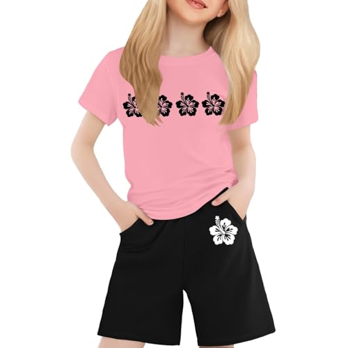 2er-Pack Mädchen Sommer-Schlafanzüge Elegant mit Knopf Pyjamas Set Cartoon Print Kurze Schlafanzughose Kurzarm T-Shirt Bequem Atmungsaktiv Hausanzug Button-Down Pjs Geschenke für von Generisch