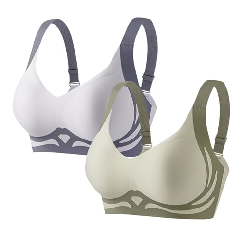 2er Pack Sport BH-Set Damen Ohne Bügel Sexy Haltungskorrektur Bra Soft Push Up BHS Sportunterwäsche Verstellbarer Schultergurt Bras Brüste Starker Halt Klassische Unterwäsche Sale Prime Armeegrün M von Generisch