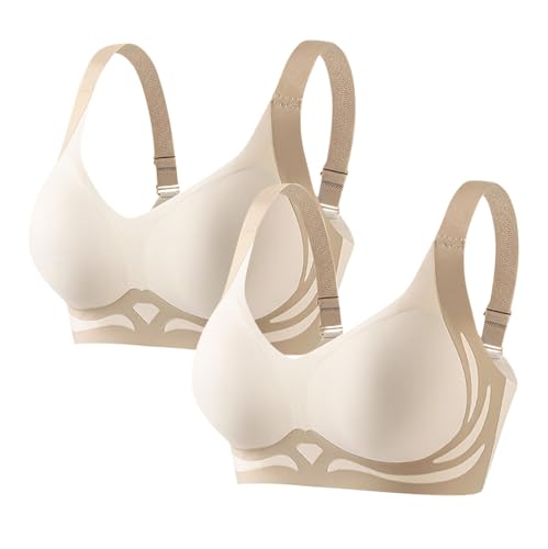 2er Pack Sport BH-Set Damen Ohne Bügel Sexy Haltungskorrektur Bra Soft Push Up BHS Sportunterwäsche Verstellbarer Schultergurt Bras Brüste Starker Halt Klassische Unterwäsche Sale Prime Khaki XXL von Generisch
